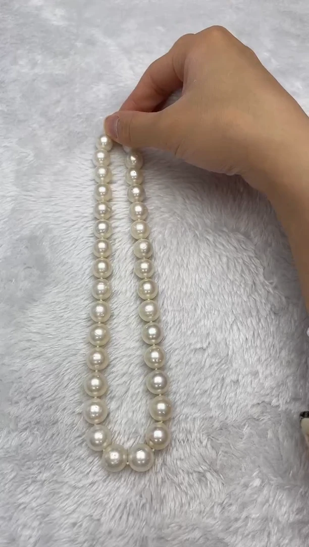 项链银S925镶嵌海水珍珠澳白12-14mm