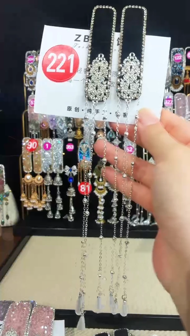 铁合金仿水晶221新中式流苏发夹1对倒夹