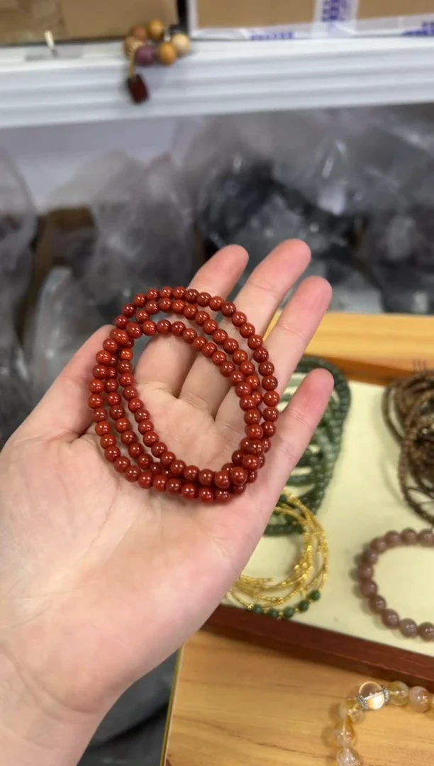 【闪购商品】玛瑙/玉髓手链未镶嵌柿子红玛瑙圆珠多圈手链[921]