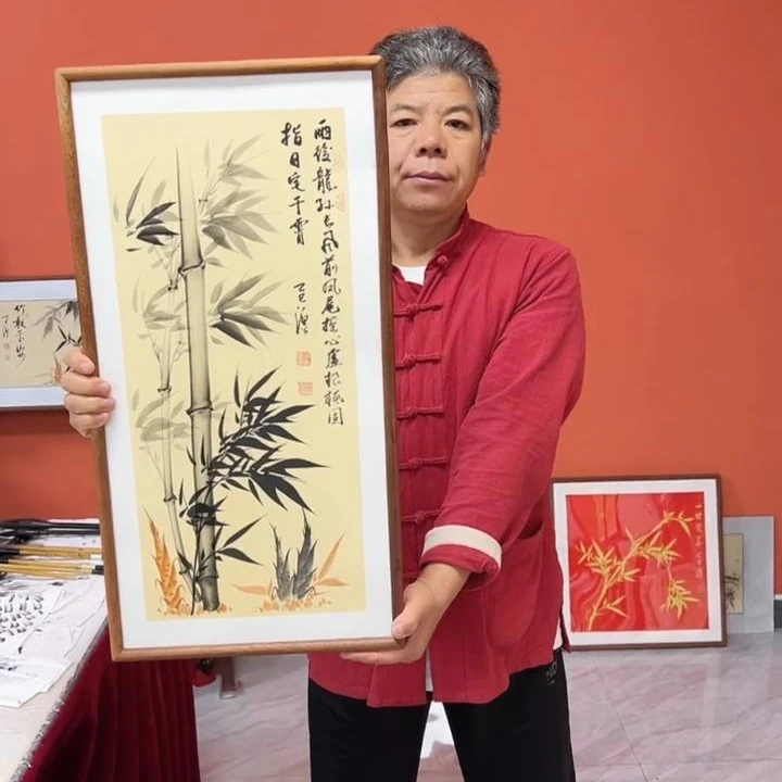 张富民手绘作品/指日定干霄（乌檀木实木框）/古宣/36*69厘米左右