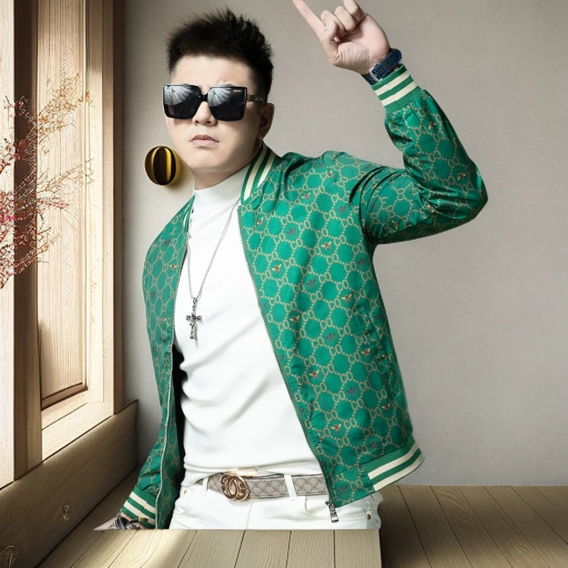 GUNEBOLURWA高端印花外套男春秋新款立领男士修身个性时尚夹克