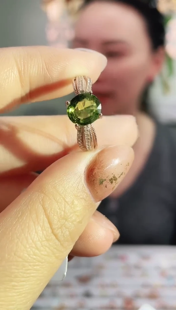 银S925镶嵌戒指碧玺戒指