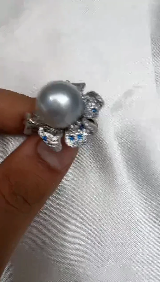银S925镶嵌戒指海水珍珠戒指