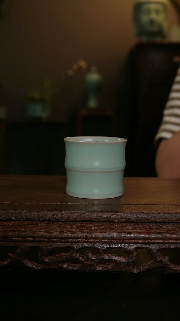 摆件仿古手军绿竹节杯