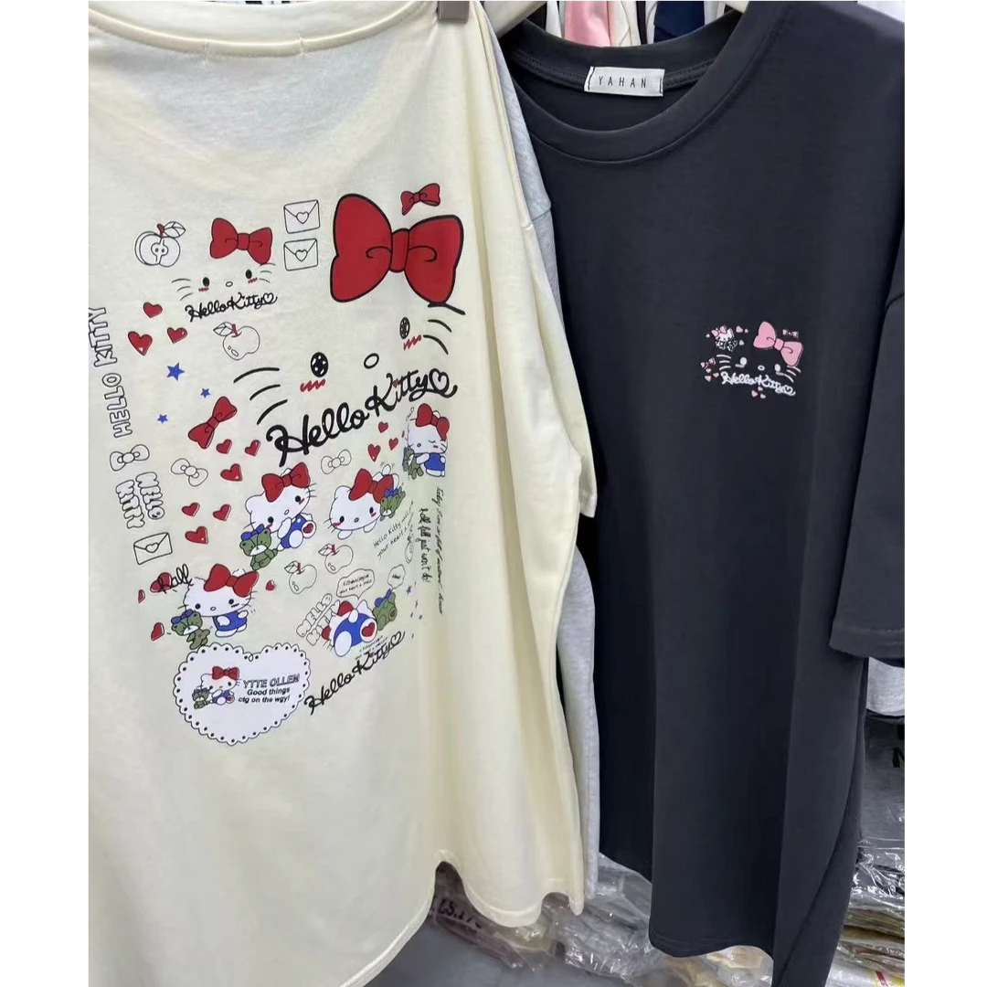 格子推荐~可爱风KT猫前后印花短袖T恤8801