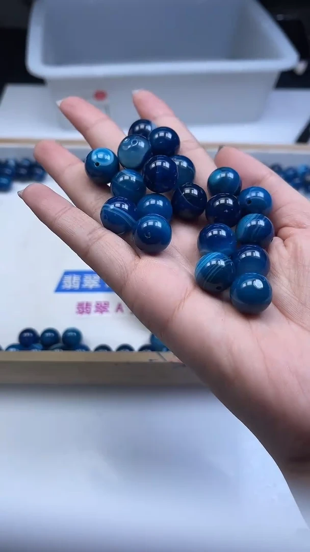 未镶嵌散珠玛瑙/玉髓B1238蓝 缠丝 玛瑙14mm2个8元