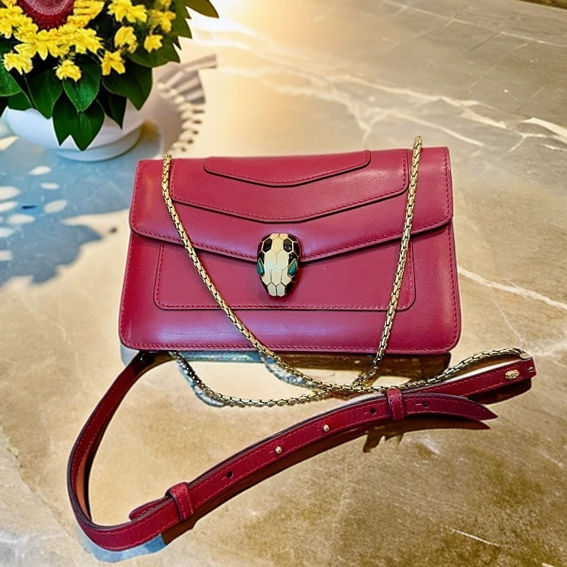 95新 BVLGARI/宝格丽 红色蛇头包  1184 2122
