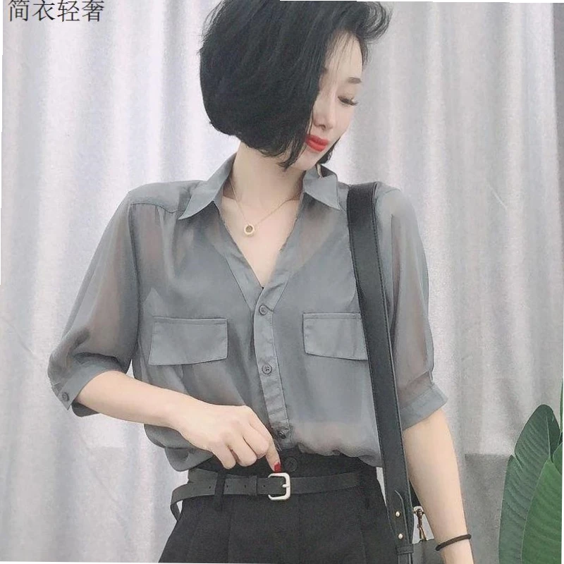 夏季新款时尚气质薄款衬衫女宽松百搭设计感显瘦衬衫上衣