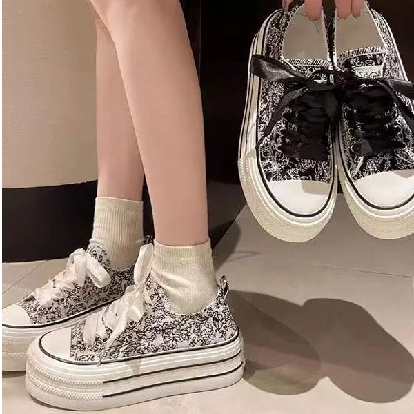 DF05# 国潮印花帆布鞋春秋季新款休闲百搭