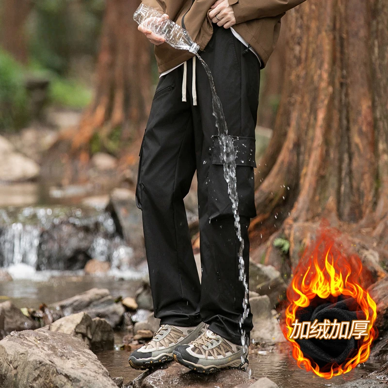 汤尼狄雅2024新款冬季户外休闲工装裤男宽松直筒加绒加厚登山长裤
