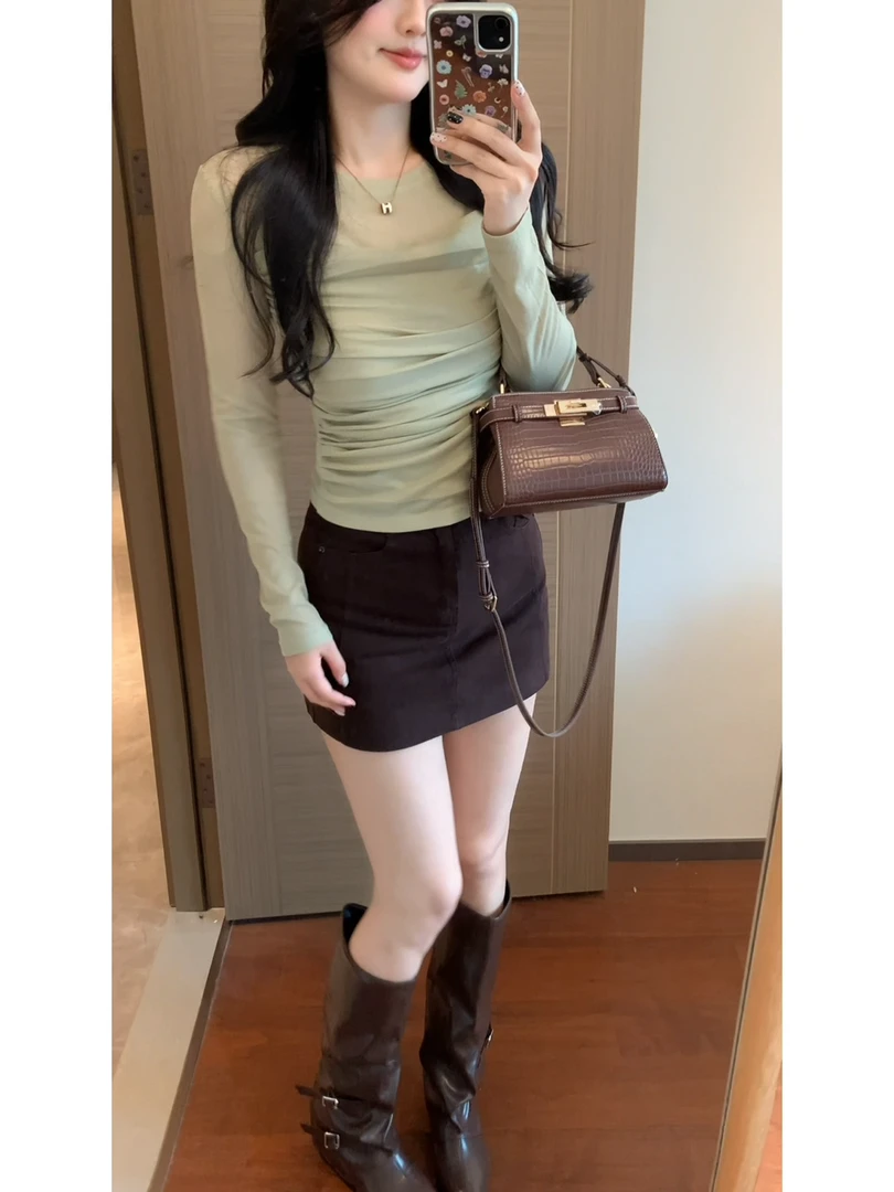 【肉肉】美式复古高腰显瘦A字牛仔半身裙女气质百搭防走光短裙子秋