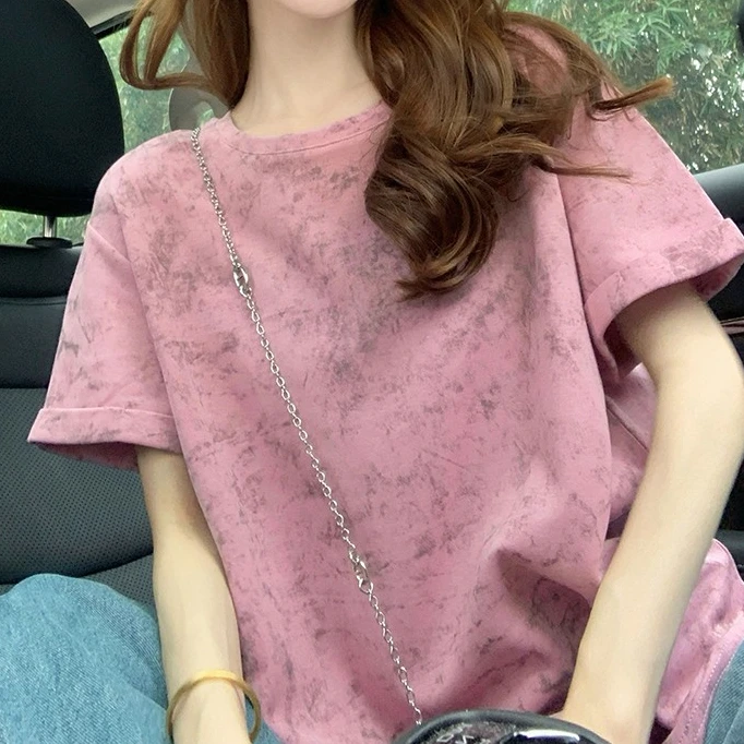 美式扎染短袖t恤女2025新款夏季复古小众高级设计感潮牌宽松上衣