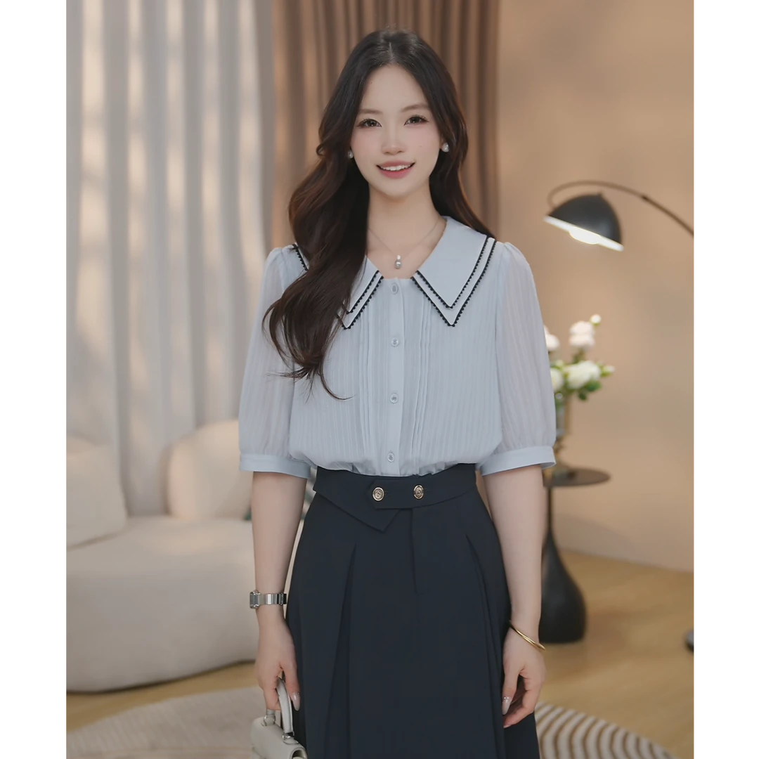 【曼贝】夏季衬衫女职业时尚百搭通勤气质轻奢8492231A【妮妮】