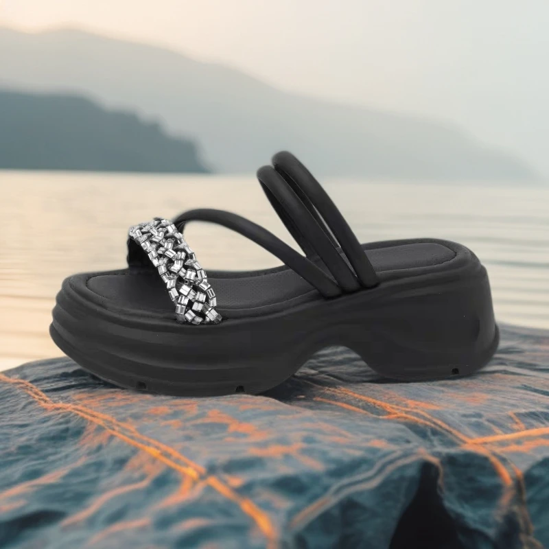 网红厚底拖鞋夏季新款小个子松糕仙女风沙滩凉拖鞋7915