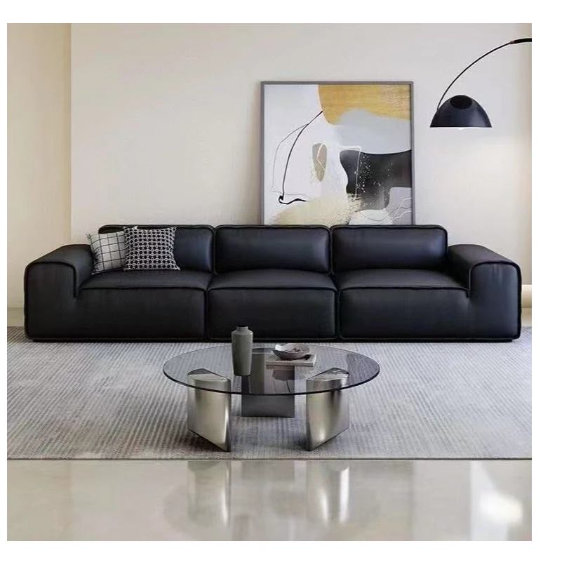 意式极简约轻奢现代爆款猫爪皮大黑牛客厅小户型直排真皮沙发组合