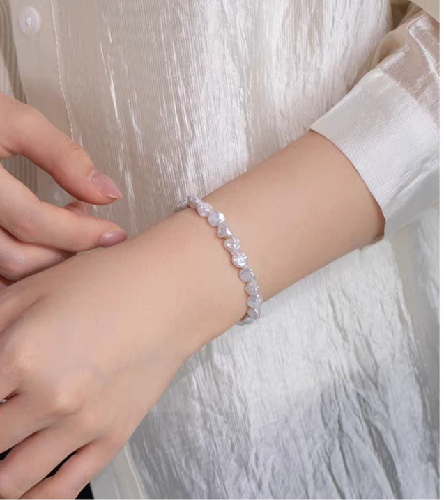 【稀有蓝血】天然无核keshi珍珠手链 冷银蓝光6-8mm 多样性发一