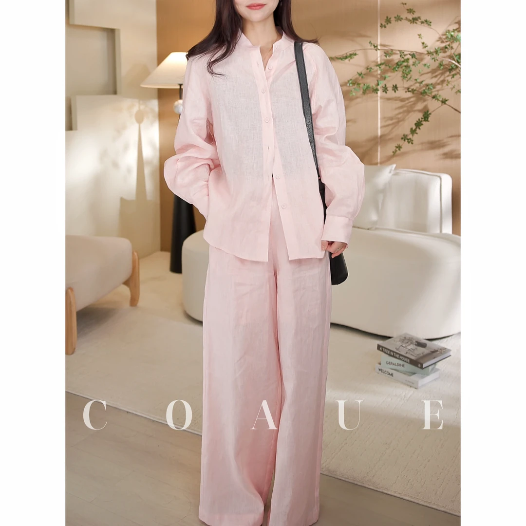 COAUE两件套【专柜定制】进口纯亚麻 新款休闲简约衬衣阔腿裤两件套