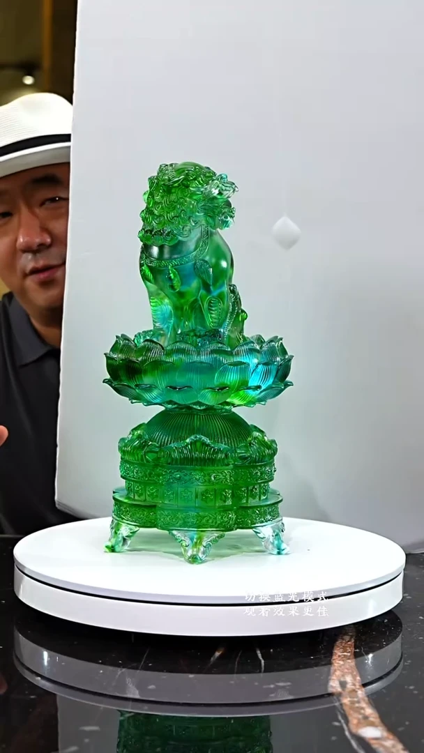 琉璃摆件060173-7(39cm)祖母绿大号狻猊香炉