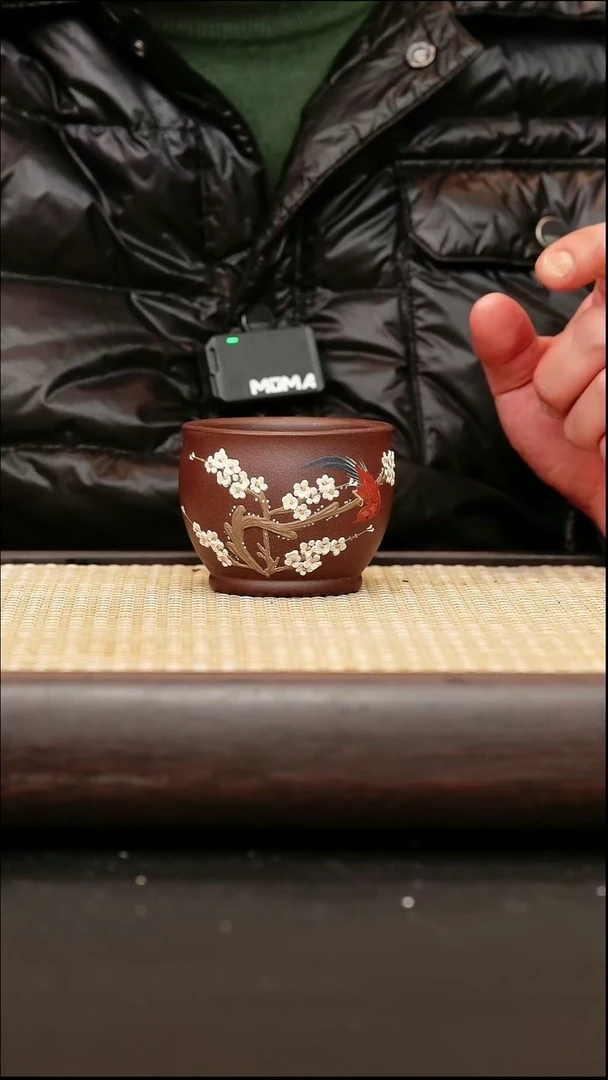 茶杯紫砂喜上眉梢紫泥主人杯120cc