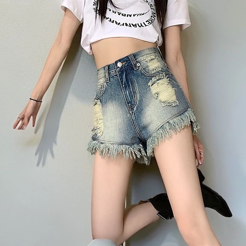 【101-200】高腰显瘦牛仔短裤女夏2025新款ins超火韩版热裤百搭款