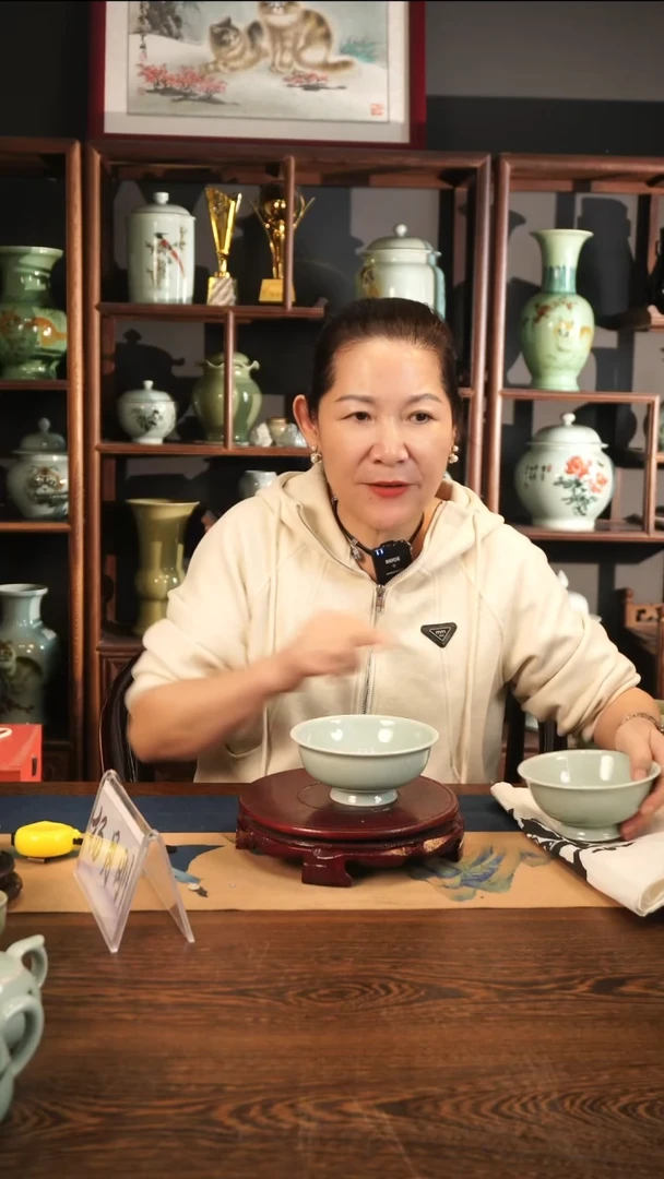 纯手工 粉青 高脚碗