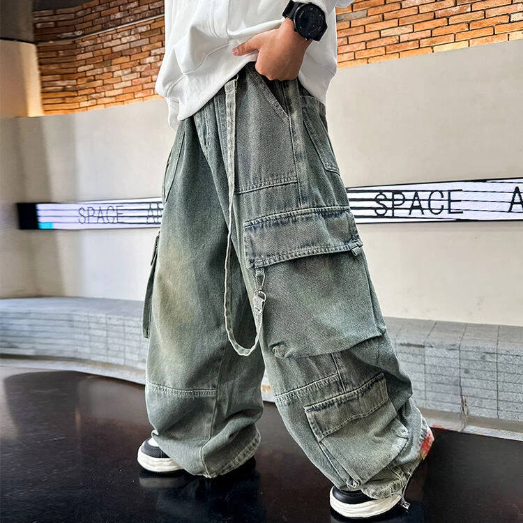 阔腿春秋牛仔裤新款6-12岁男童潮款秋款牛仔裤中大童工装裤潮5920