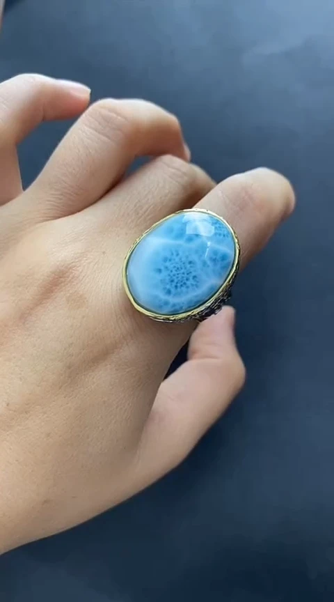 针钠钙石（海纹石）银S925镶嵌手链戒指