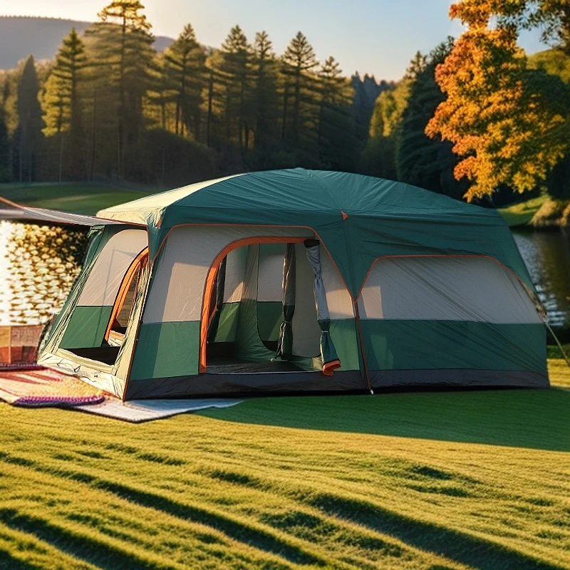 户外两室一厅帐篷加厚防雨防晒双层多人野营露营便携大帐篷