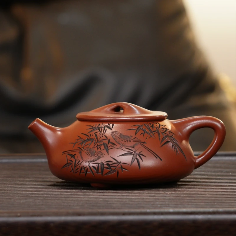 轻舟紫砂 红皮龙刻绘景舟石瓢270cc