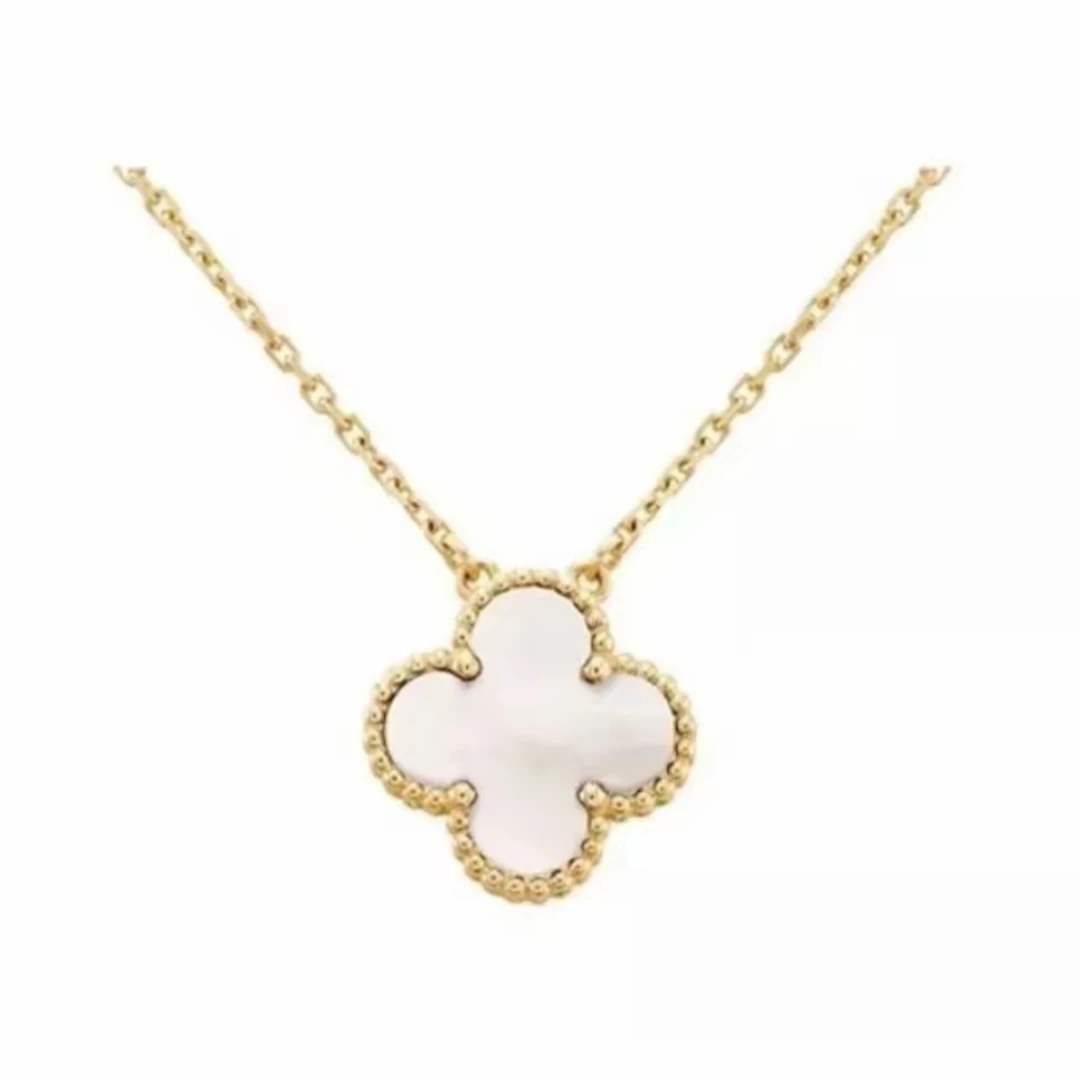 18k金 白贝母 15mm双耳套链 倒模柜版 浅金色