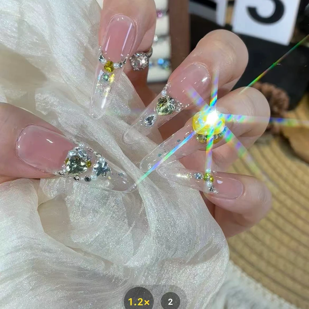 日落星海-施家华子钻冰川黄华子设计款-春夏手工美甲高级感