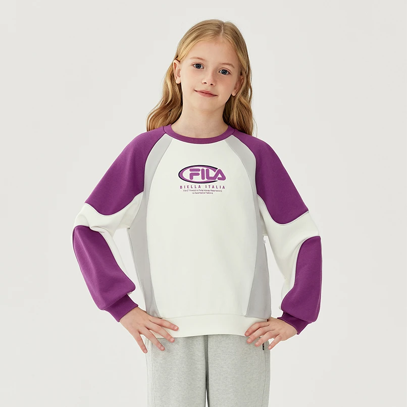 FILA/斐乐儿童女大童卫衣25冬季新款宽松休闲套头上衣K12G541201F
