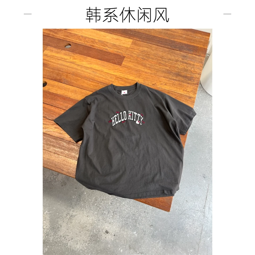 【杨英家韩系刺绣阔版设计感】落肩休闲慵懒感T恤7039