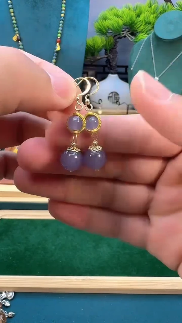 和田玉14K金镶嵌耳饰E310