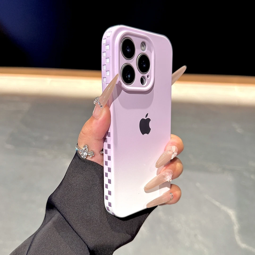 方块格渐变色适用苹果16手机壳iPhone15promax全包14/13pro男女