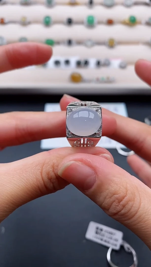 银S925镶嵌戒指翡翠555555+10