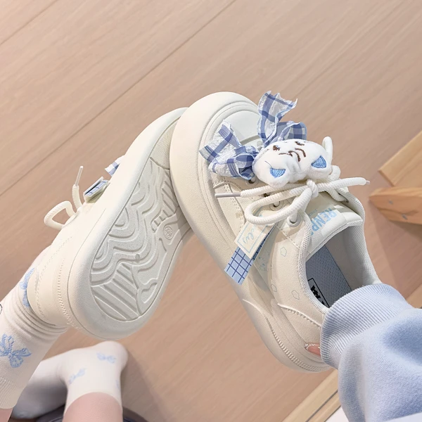 人本女鞋蝴蝶结猫咪松糕厚底面包鞋女2025新款高颜值少女心小白鞋