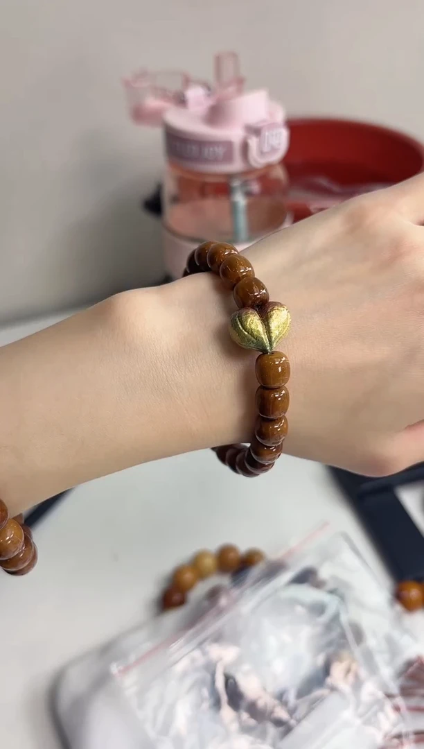 手串菩提根/象牙果库克桶珠9*9mm大漆爱心手串