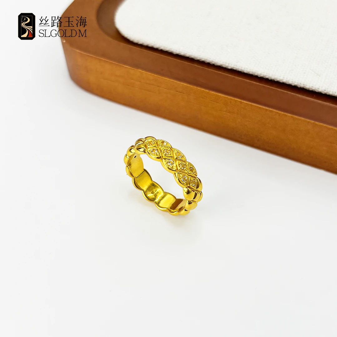 经典小香风菱格镶嵌款戒指足金999设计感ins精致