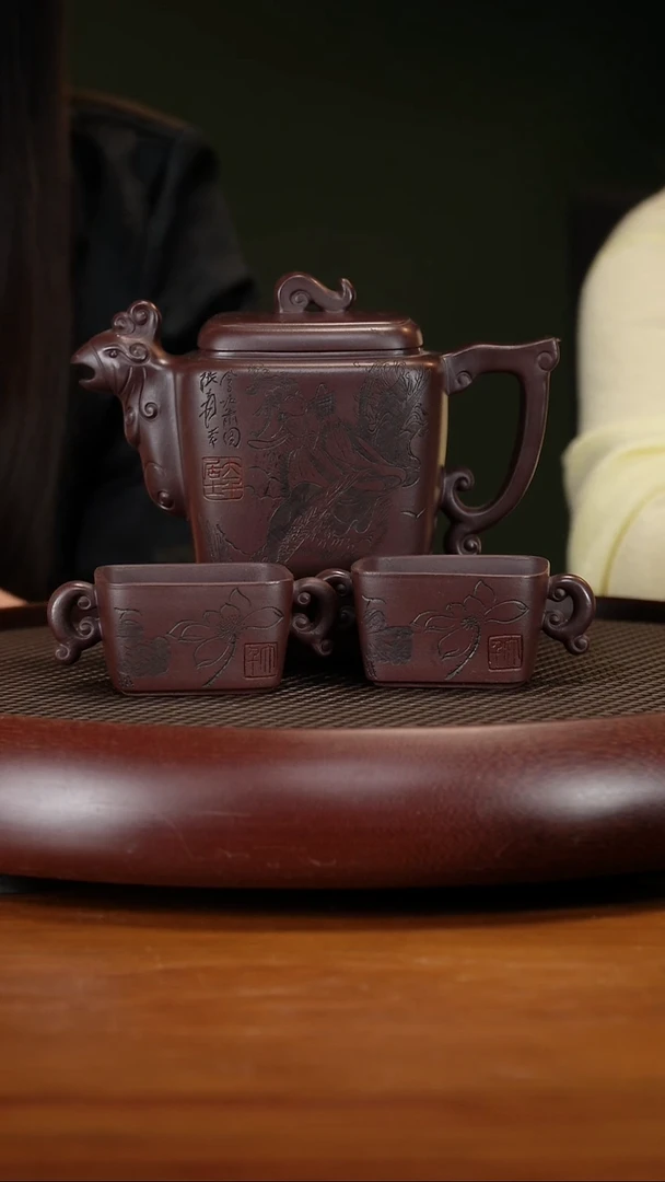 茶壶紫砂91QYJ凤翔鸾跃套组 底槽清450cc