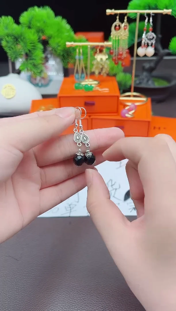 【闪购商品】黑曜岩耳饰银S925镶嵌104000