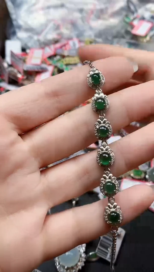 银S925镶嵌戒指翡翠天然A货缅甸翡翠