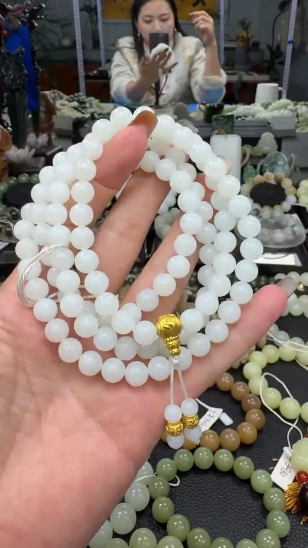 未镶嵌手串和田玉新疆且末金山白玉卡8【108】