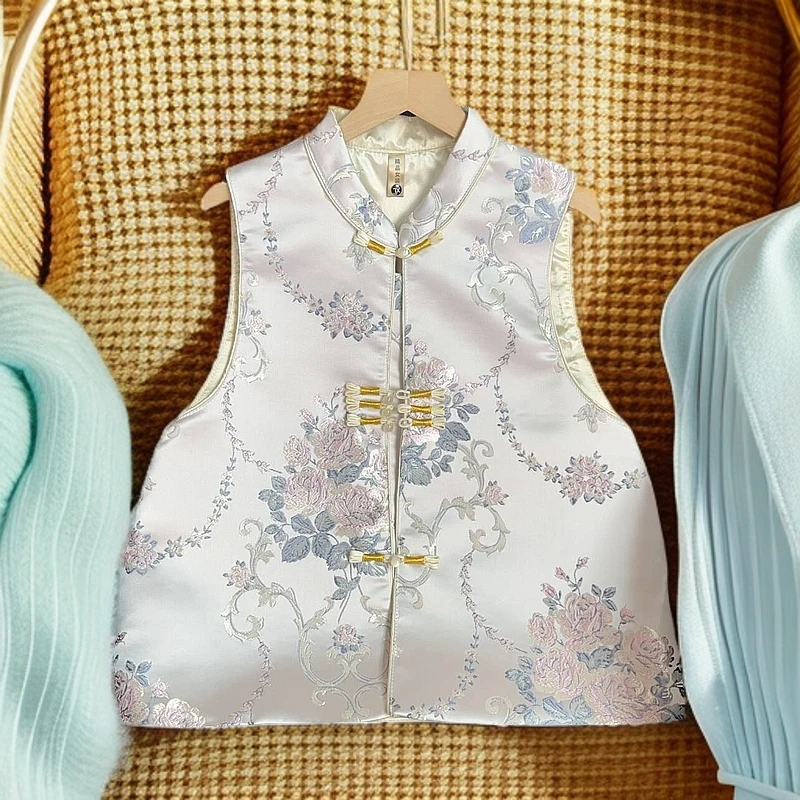【紫折颜】2024新中式国风刺绣马甲秋季新款马夹绣花提花