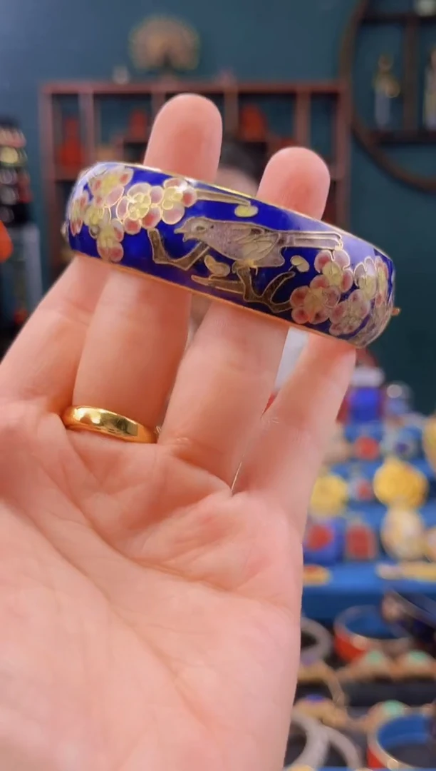 景泰蓝手镯圈口60-65宝蓝色