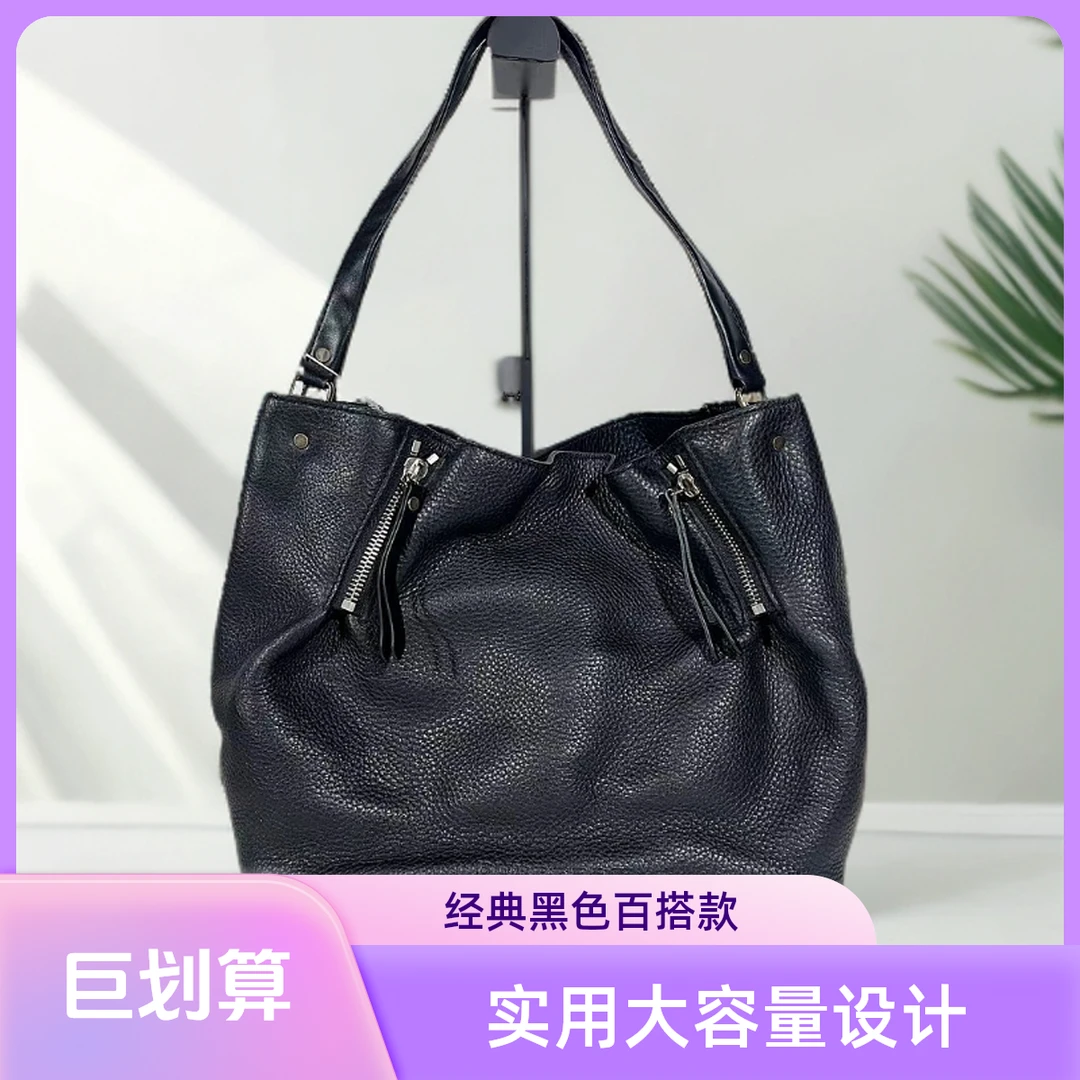 95新 BURBERRY/博柏利 黑色拉链全皮单肩包G25100202底长30*30