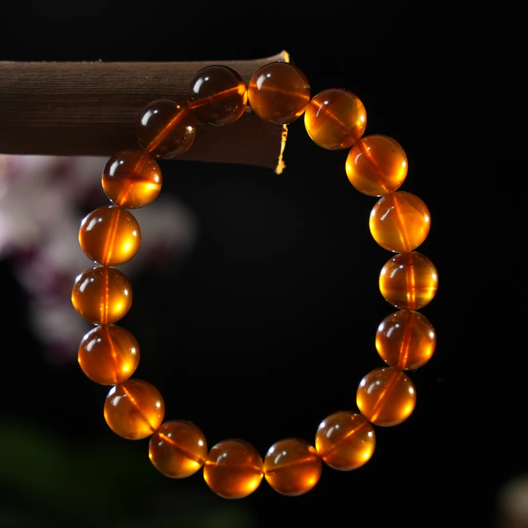 11+手链缅甸天然琥珀蜜蜡紫罗兰手串单圈时尚素圈情侣品质珠宝3A