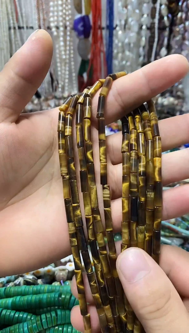 玛瑙/玉髓合金珠宝半成品虎眼管珠一条