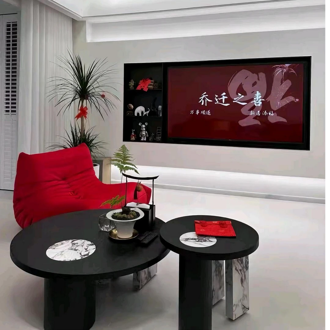 法式极简设计师轻奢茶几中古风实木小户型大理石客厅宝格丽大小圆