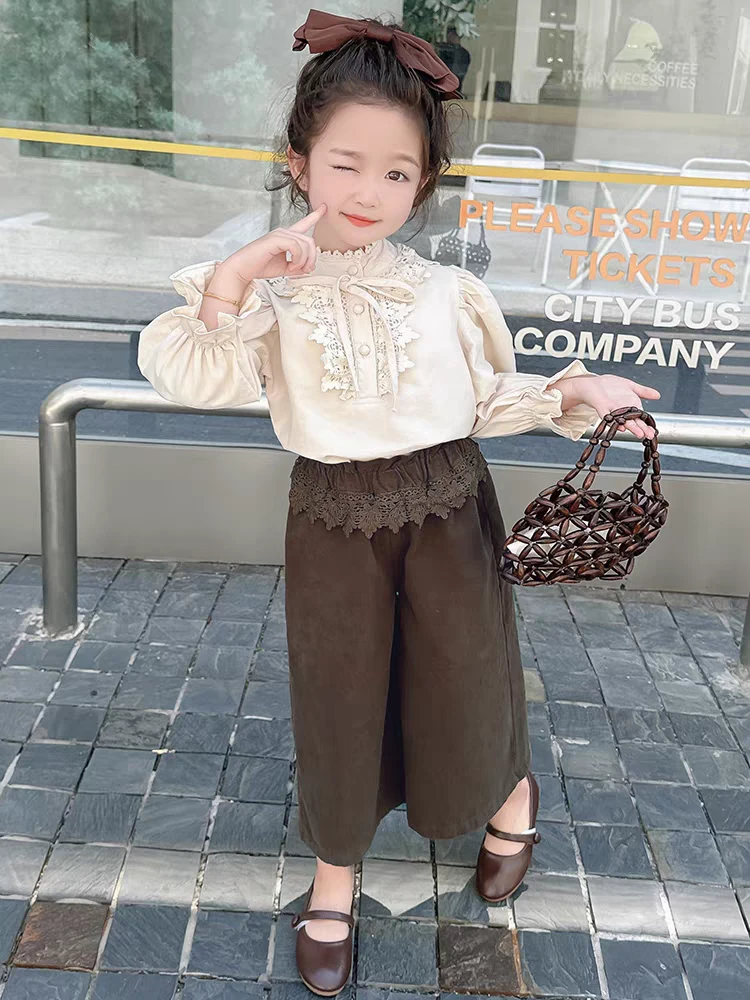 女童秋小香风套装2025新款小童女宝宝衬衫阔腿裤时髦洋气两件套